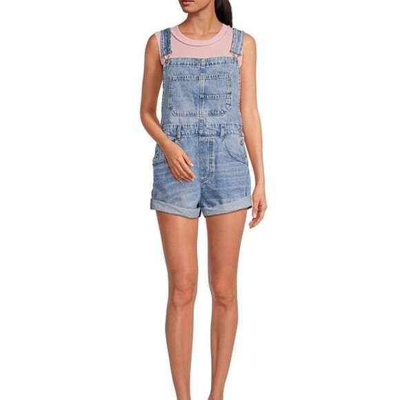 Free People Pants - Ziggy Square Neck Sleeveless Frayed Cuffed Hem Shortall Overalls Clolor FYH